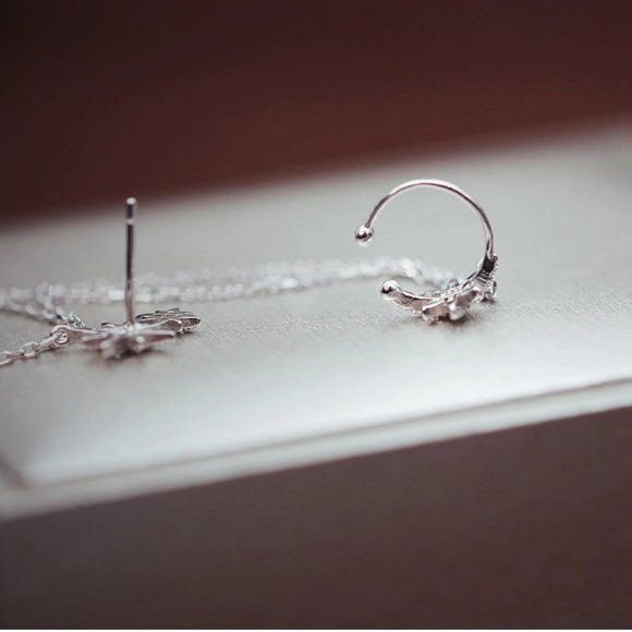 925 Sterling Silver Diamond Star Chain Earrings - Picture 8 of 8